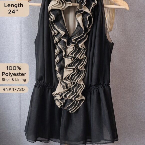 Robert Rodriguez for Neiman Marcus Ruffle Blouse XL Black Lace Trim Top - Picture 2 of 6
